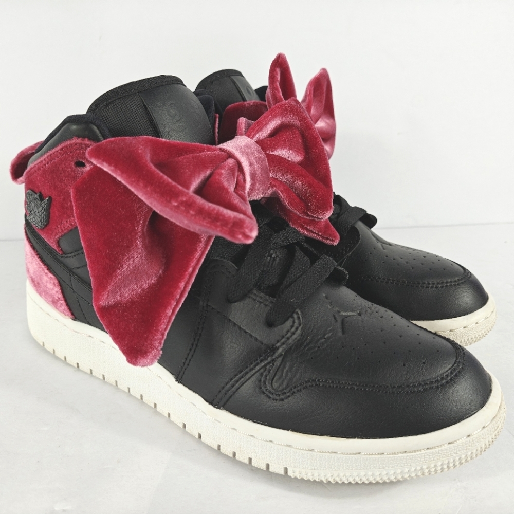 Nike Air Jordan 1 Mid Bow Size 5 Youth Shoes Black Noble Red CK5678-006